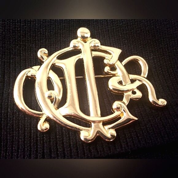 Christian Dior Vintage Gold Script Brooch  Authentic - Picture 1 of 11
